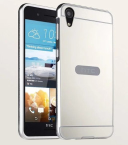 Луксозен алуминиев бъмпър с огледален гръб за HTC Desire 828 / HTC Desire 828 Dual сребрист